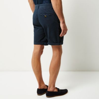 Navy seersucker slim fit bermuda shorts